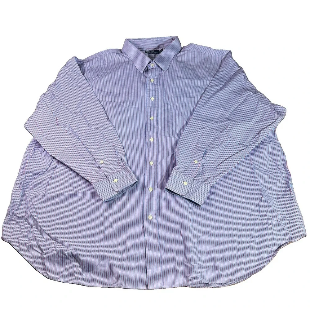 Polo Ralph Lauren Shirt Men's 5X Big Red Blue Striped Long Sleeve Button Down